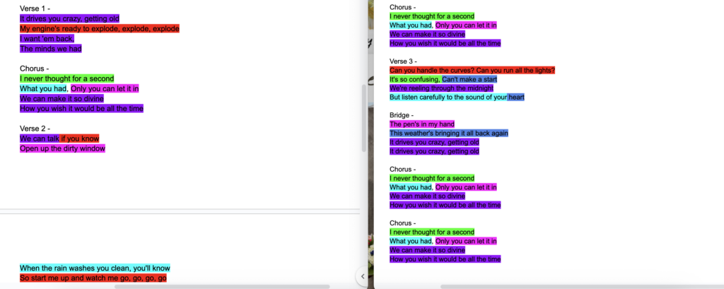 my song's lyrics